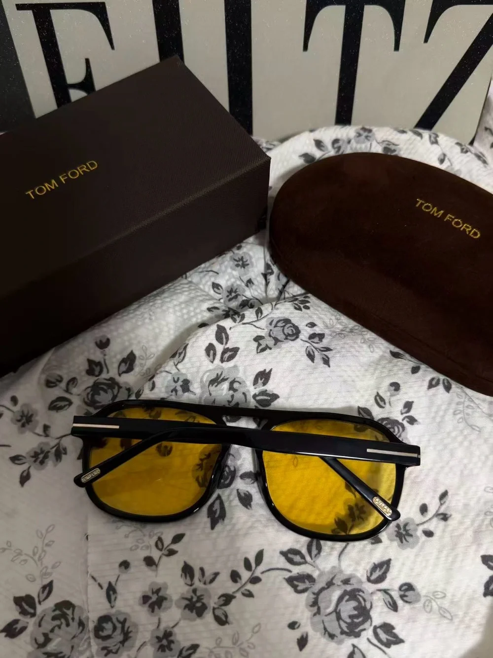 Tom Ford Black Frame Sunglasses with Yellow Lenses